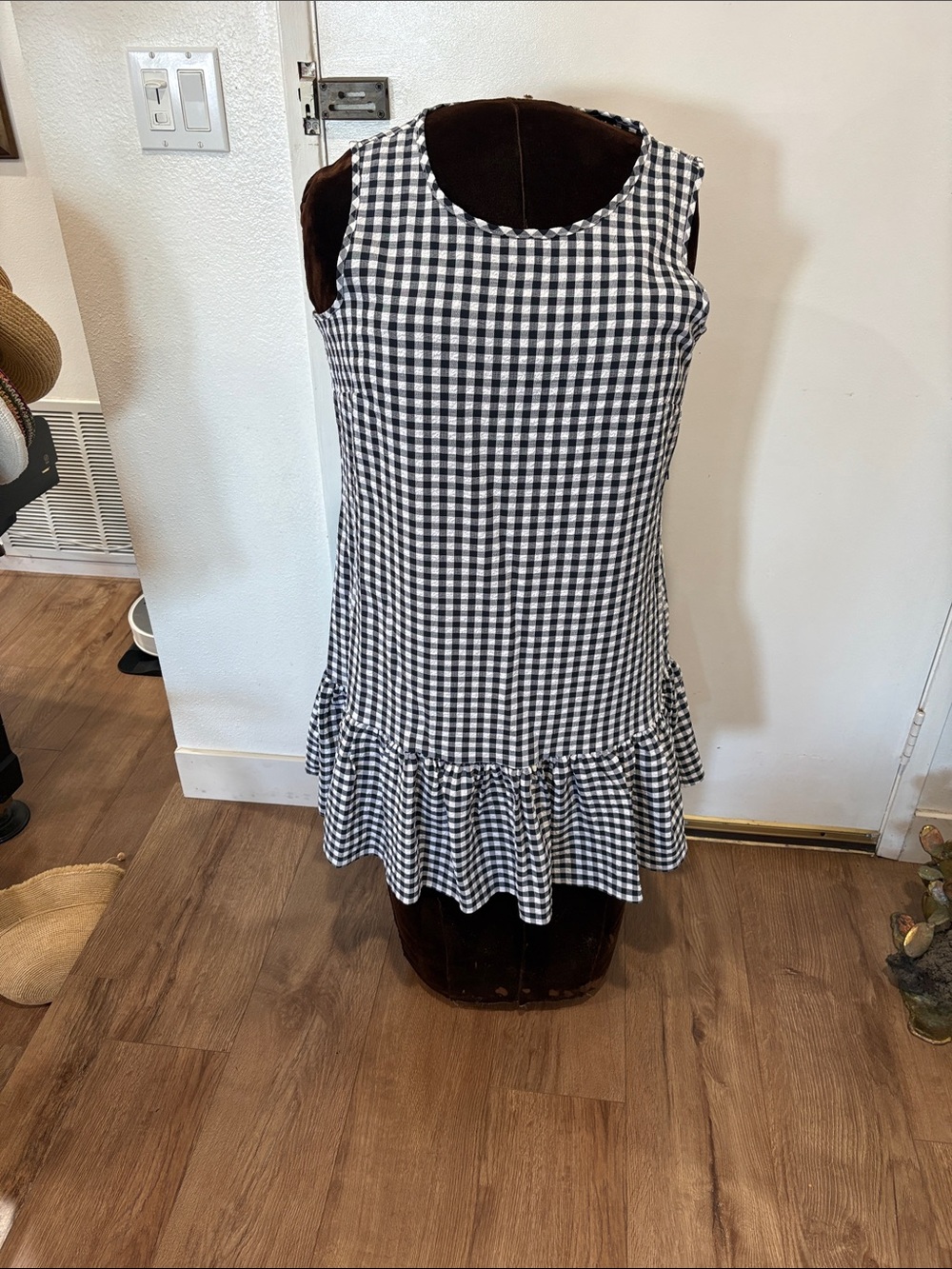 Tommy Hilfiger Black & White Gingham Sleeveless Ruffle Hem Dress